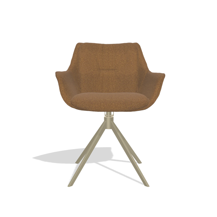 Dining Chair Sandrine 6598 in Glory 16 fabric (brown), champagne swivel base, front view
