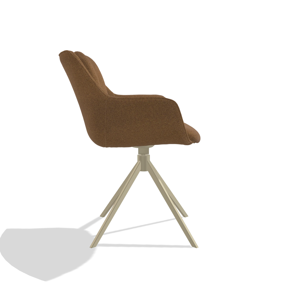 Dining Chair Sandrine 6598 in Glory 16 fabric (brown), champagne swivel base, side view