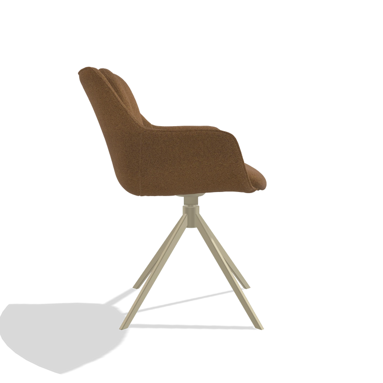 Dining Chair Sandrine 6598 in Glory 16 fabric (brown), champagne swivel base, side view