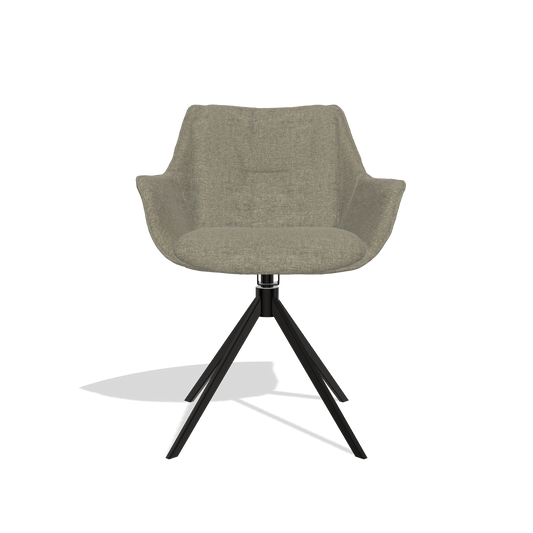 Chaise de salle à manger Sandrine 6598 en tissu Guard 193 (taupe), pied pivotant en noir, vue de face