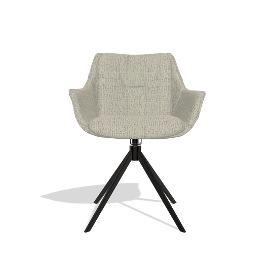 Dining Chair Sandrine 6598 in Horta 05 fabric (greige), black swivel base, front view