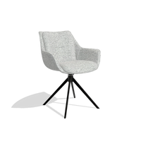 Dining Chair Sandrine 6598 in Horta 101 fabric (light grey), black swivel base, angled view