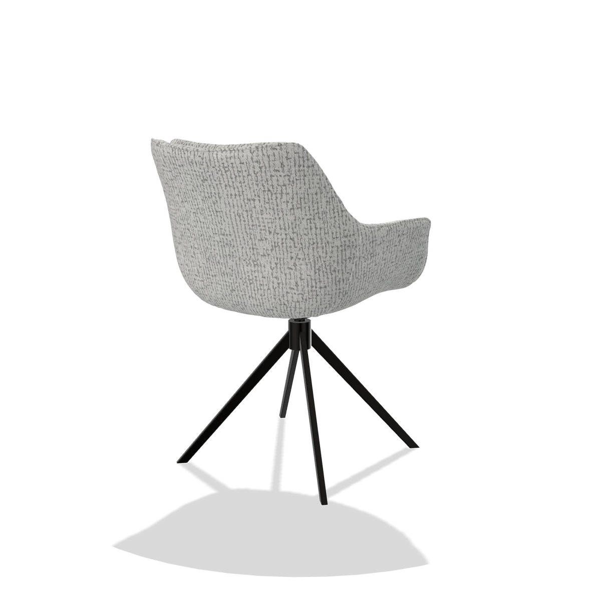 Dining Chair Sandrine 6598 in Horta 101 fabric (light grey), black swivel base, back angled view