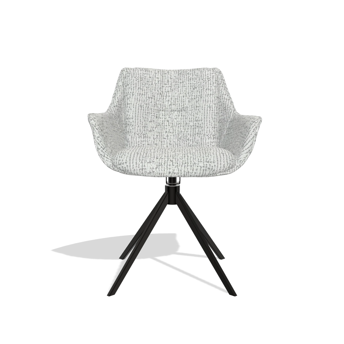 Dining Chair Sandrine 6598 in Horta 101 fabric (light grey), black swivel base, front view