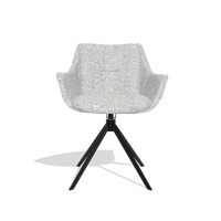 Dining Chair Sandrine 6598 in Horta 101 fabric (light grey), black swivel base, front view