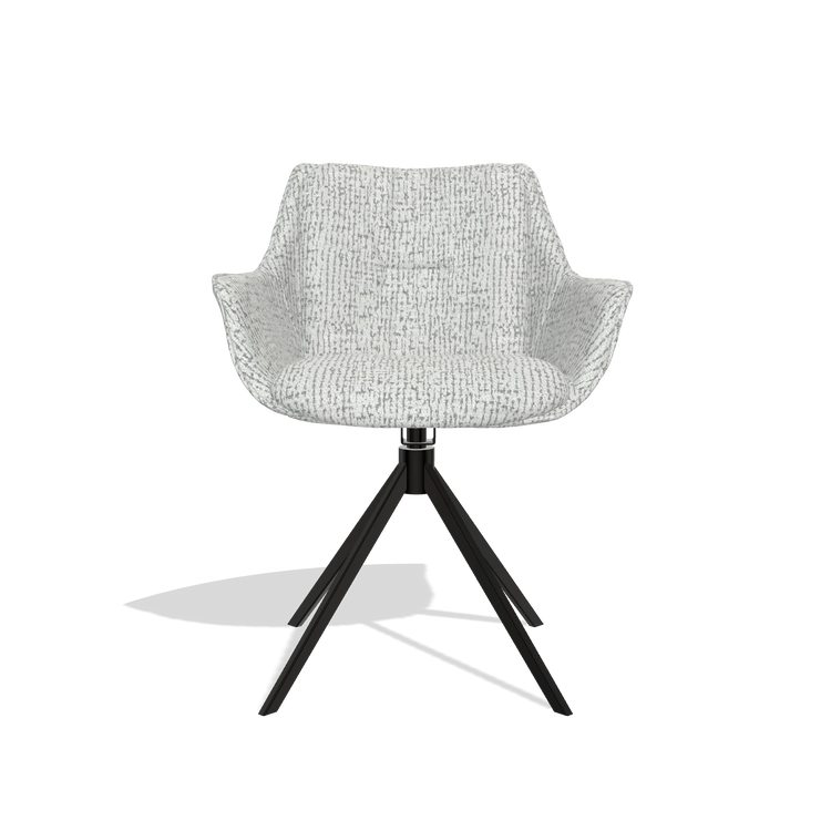 Dining Chair Sandrine 6598 in Horta 101 fabric (light grey), black swivel base, front view