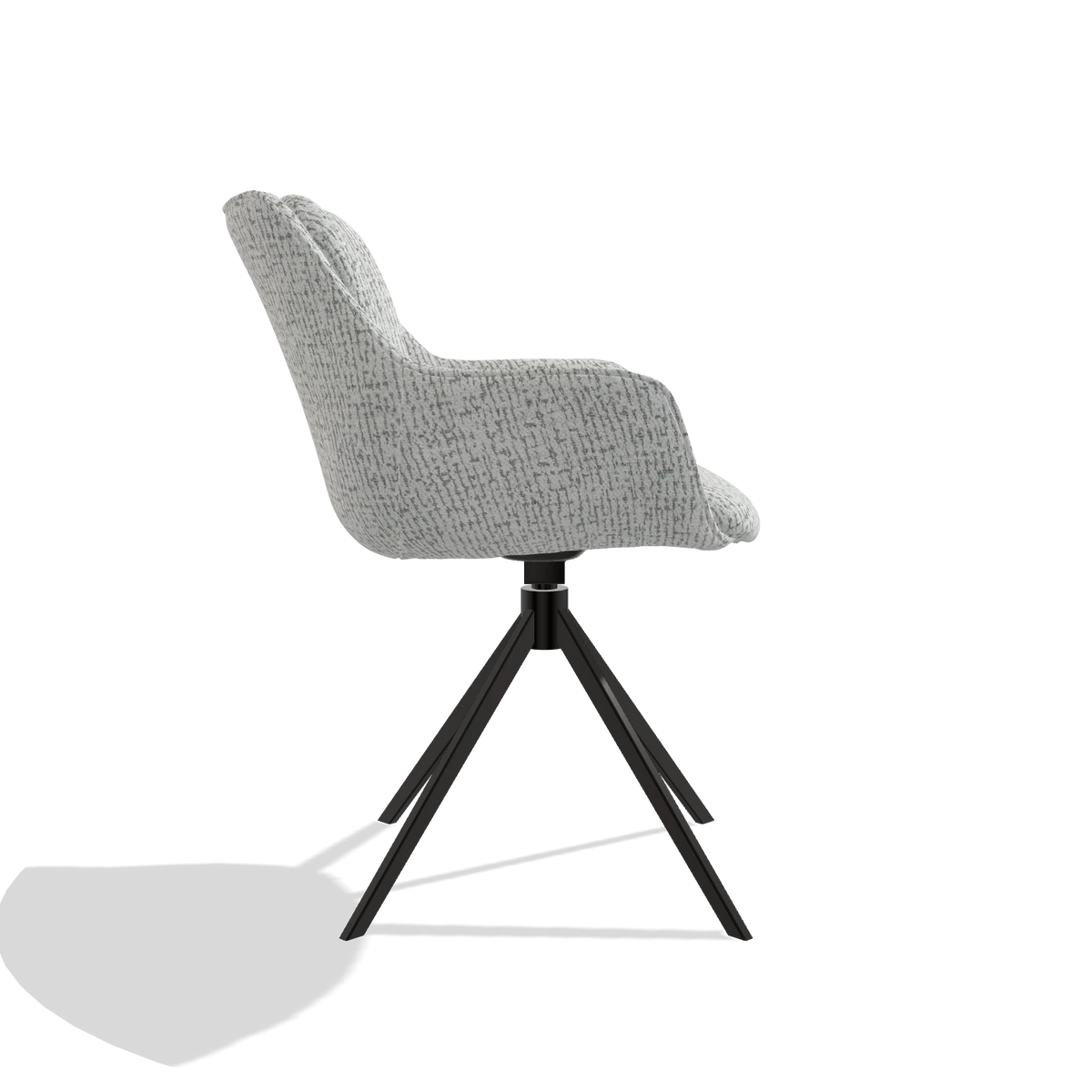 Dining Chair Sandrine 6598 in Horta 101 fabric (light grey), black swivel base, side view