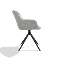 Dining Chair Sandrine 6598 in Horta 101 fabric (light grey), black swivel base, side view