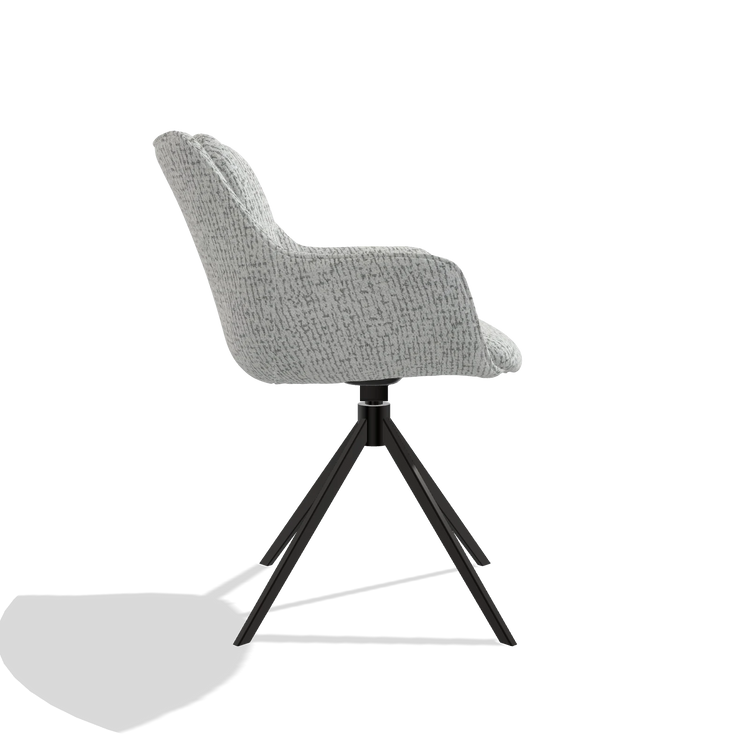 Dining Chair Sandrine 6598 in Horta 101 fabric (light grey), black swivel base, side view