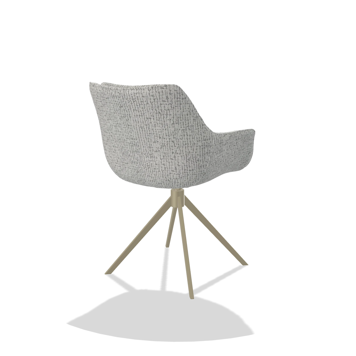 Dining Chair Sandrine 6598 in Horta 101 fabric (light grey), champagne swivel base, back angled view