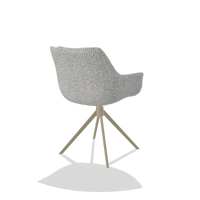 Dining Chair Sandrine 6598 in Horta 101 fabric (light grey), champagne swivel base, back angled view