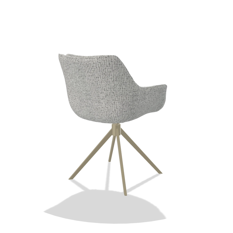 Dining Chair Sandrine 6598 in Horta 101 fabric (light grey), champagne swivel base, back angled view