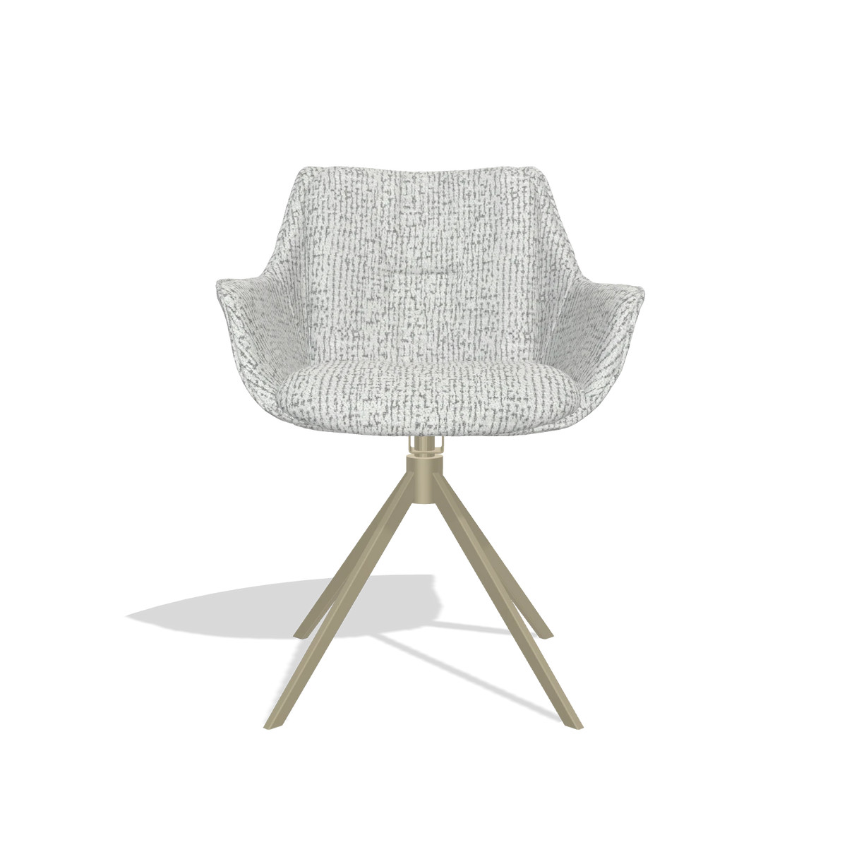 Dining Chair Sandrine 6598 in Horta 101 fabric (light grey), champagne swivel base, front view