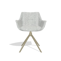 Dining Chair Sandrine 6598 in Horta 101 fabric (light grey), champagne swivel base, front view