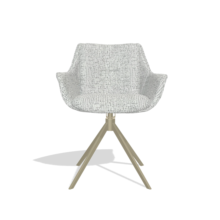 Dining Chair Sandrine 6598 in Horta 101 fabric (light grey), champagne swivel base, front view