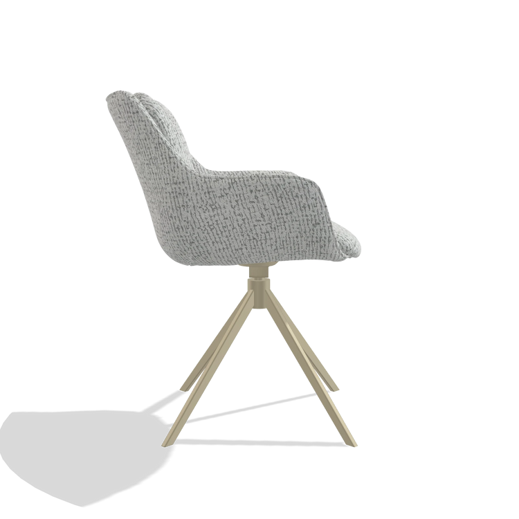 Dining Chair Sandrine 6598 in Horta 101 fabric (light grey), champagne swivel base, side view
