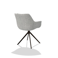 Dining Chair Sandrine 6598 in Horta 101 fabric (light grey), espresso swivel base, back angled view