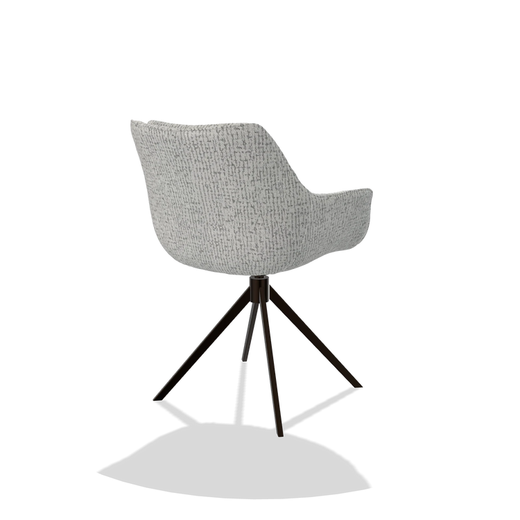 Dining Chair Sandrine 6598 in Horta 101 fabric (light grey), espresso swivel base, back angled view