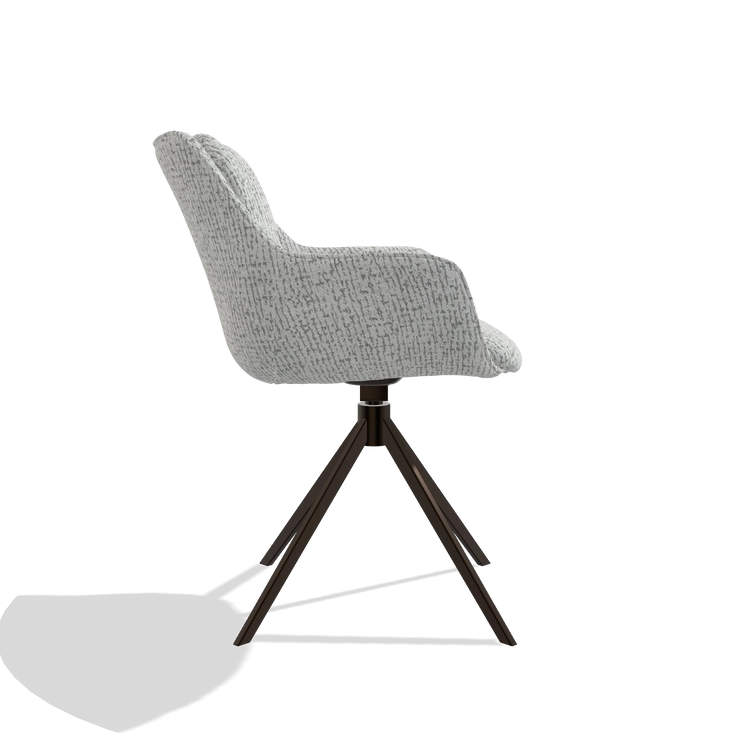 Dining Chair Sandrine 6598 in Horta 101 fabric (light grey), espresso swivel base, side view