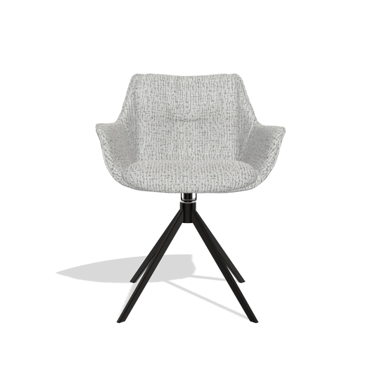 Chaise de salle à manger Sandrine 6598 en tissu Horta 106 (gris clair), pied pivotant en noir, vue de face