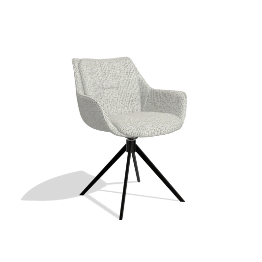 Dining Chair Sandrine 6598 in Horta 186 fabric (light grey), black swivel base, angled view