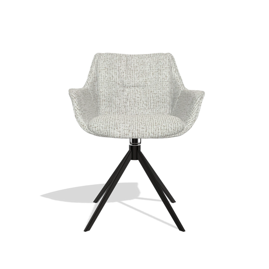 Dining Chair Sandrine 6598 in Horta 186 fabric (light grey), black swivel base, front view