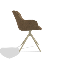 Chaise de salle à manger Sandrine 6598 en tissu Horta 23 (olive), pied pivotant en champagne, vue de profil