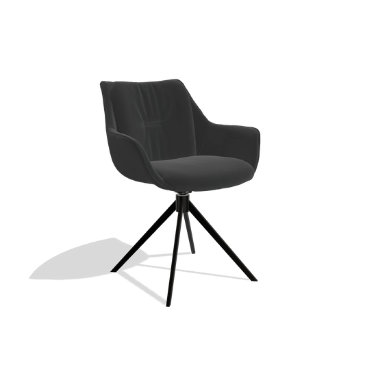 Dining Chair Sandrine 6598 in Leather A804 (black), black swivel base, angled view