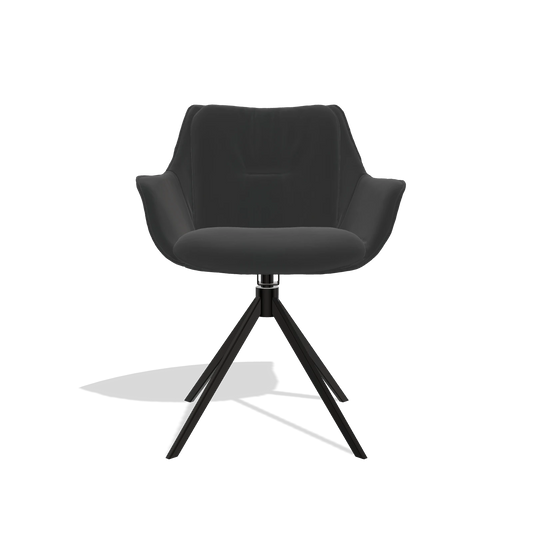 Dining Chair Sandrine 6598 in Leather A804 (black), black swivel base, front view