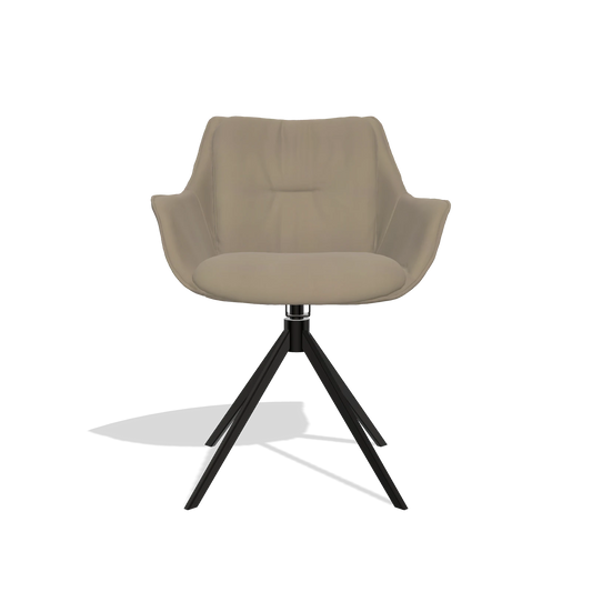 Dining Chair Sandrine 6598 in Leather A824 (sage), black swivel base, front view