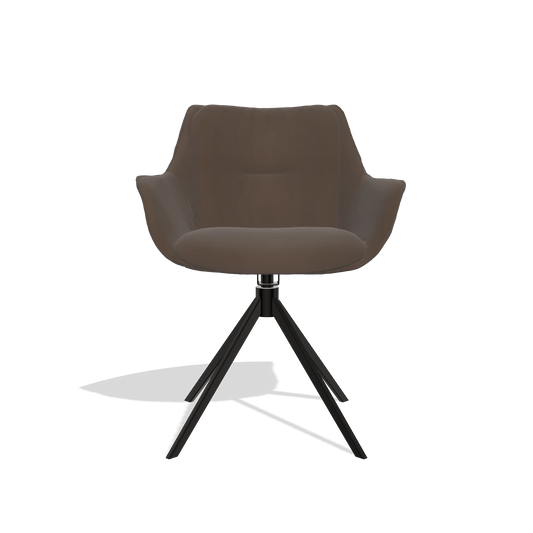 Dining Chair Sandrine 6598 in Leather A825 (brown), black swivel base, front view