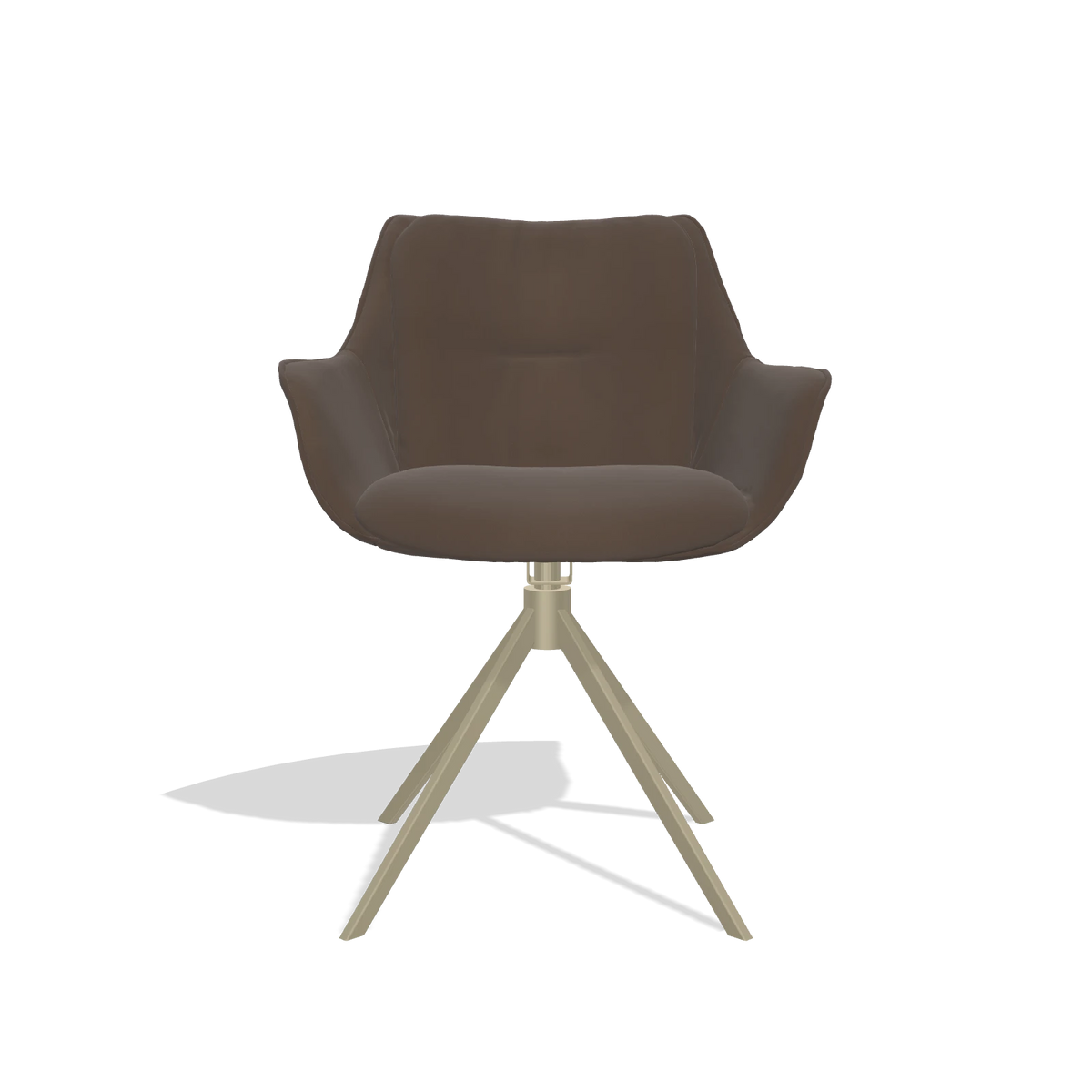 Silla de comedor Sandrine 6598 en Piel A825 (marrón), base giratoria en champán, vista frontal