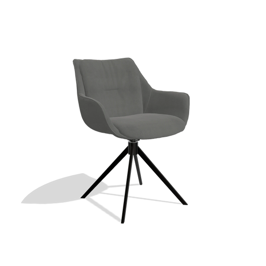 Silla de comedor Sandrine 6598 en Piel B400 (gris oscuro), base giratoria en negro, vista en ángulo