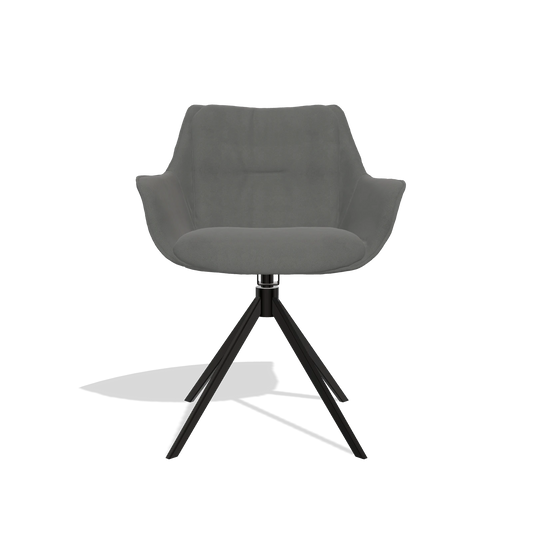Silla de comedor Sandrine 6598 en Piel B400 (gris oscuro), base giratoria en negro, vista frontal