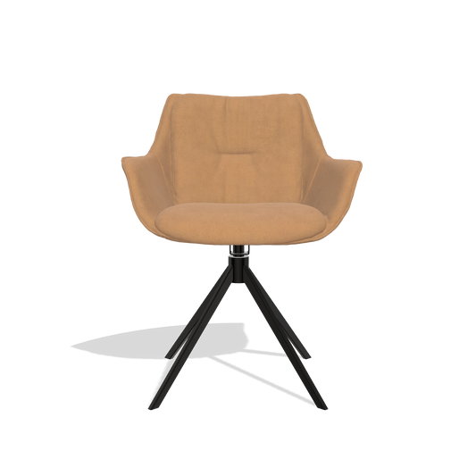 Silla de comedor Sandrine 6598 en Piel B401 (mostaza), base giratoria en negro, vista frontal