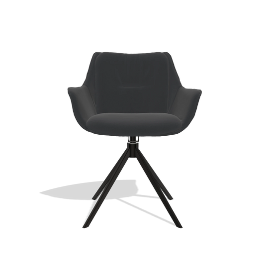 Silla de comedor Sandrine 6598 en Piel B500 (negro), base giratoria en negro, vista frontal