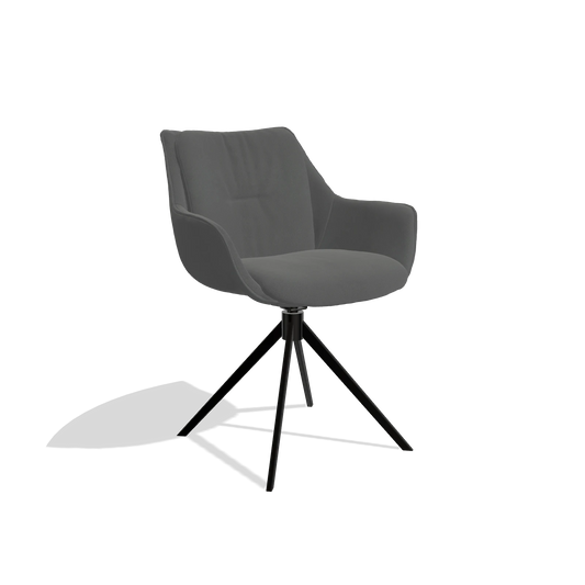 Silla de comedor Sandrine 6598 en Piel B502 (gris oscuro), base giratoria en negro, vista en ángulo