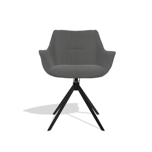 Silla de comedor Sandrine 6598 en Piel B502 (gris oscuro), base giratoria en negro, vista frontal