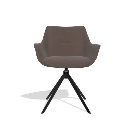 Silla de comedor Sandrine 6598 en Piel B535 (marrón), base giratoria en negro, vista frontal
