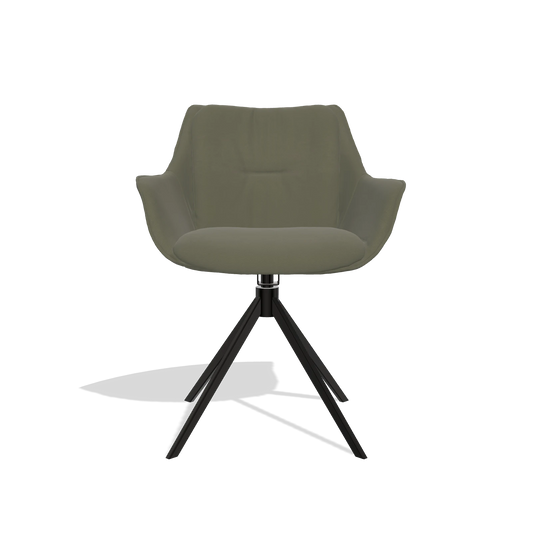Silla de comedor Sandrine 6598 en Piel B572 (oliva), base giratoria en negro, vista frontal