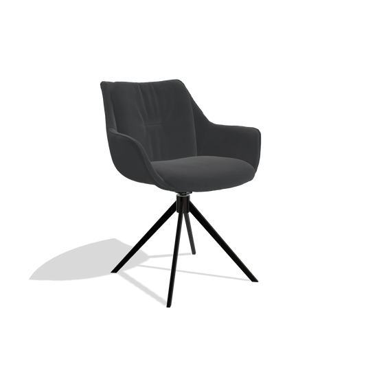 Silla de comedor Sandrine 6598 en Piel B900 (negro), base giratoria en negro, vista en ángulo