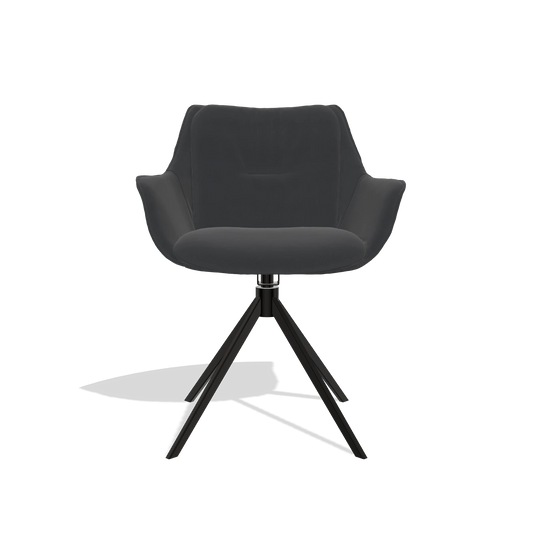 Silla de comedor Sandrine 6598 en Piel B900 (negro), base giratoria en negro, vista frontal