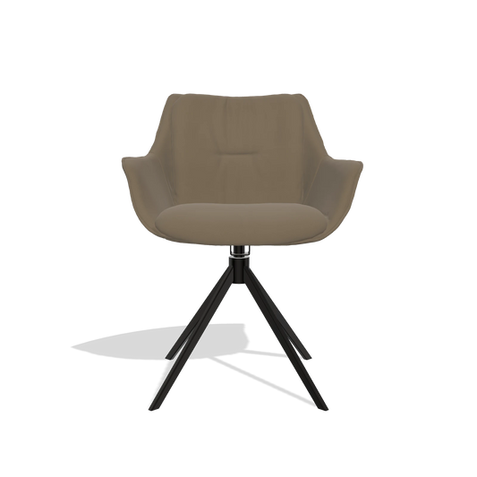 Silla de comedor Sandrine 6598 en Piel B901 (oliva), base giratoria en negro, vista frontal