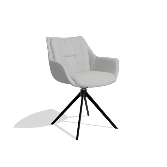 Silla de comedor Sandrine 6598 en Piel B904 (gris claro), base giratoria en negro, vista en ángulo