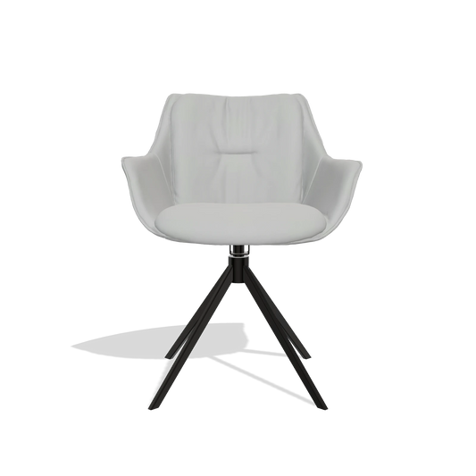 Silla de comedor Sandrine 6598 en Piel B904 (gris claro), base giratoria en negro, vista frontal