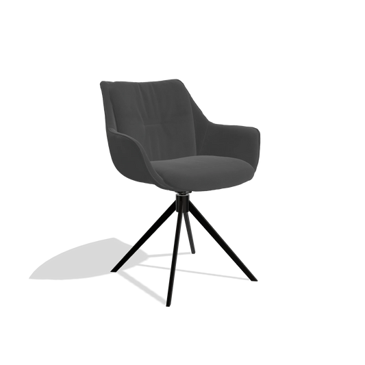 Silla de comedor Sandrine 6598 en Piel B905 (antracita), base giratoria en negro, vista en ángulo