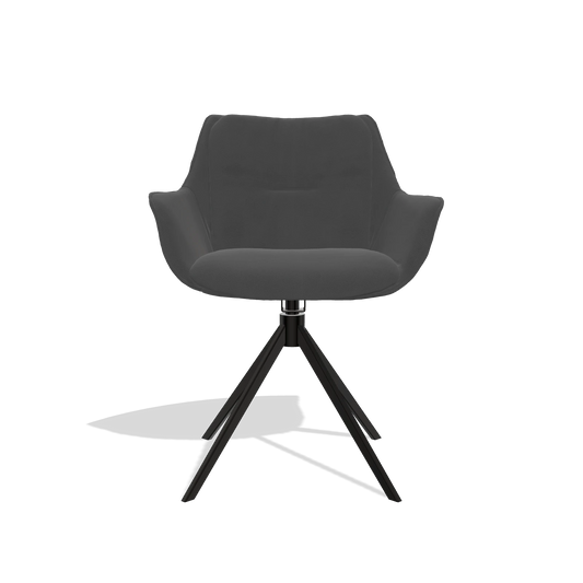 Silla de comedor Sandrine 6598 en Piel B905 (antracita), base giratoria en negro, vista frontal