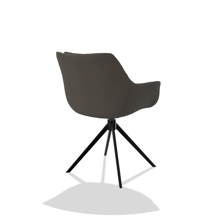 Eetkamerstoel Sandrine 6598 in Leder B918 (donkergrijs), draaivoet in zwart, schuin achteraanzicht