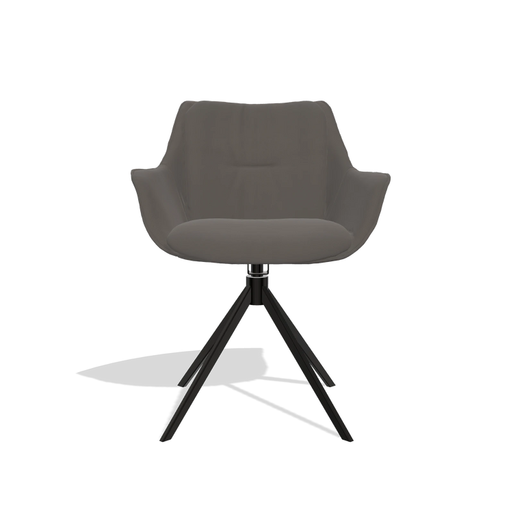Eetkamerstoel Sandrine 6598 in Leder B918 (donkergrijs), draaivoet in zwart, vooraanzicht