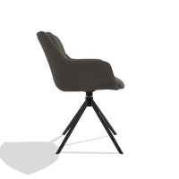 Eetkamerstoel Sandrine 6598 in Leder B918 (donkergrijs), draaivoet in zwart, zijaanzicht